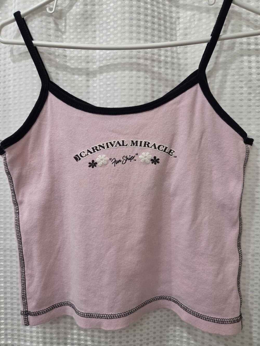Vintage 5th & Ocean Y2K Carnival Cruise Pink Graphic Cami Top Ringer Baby Tee M
